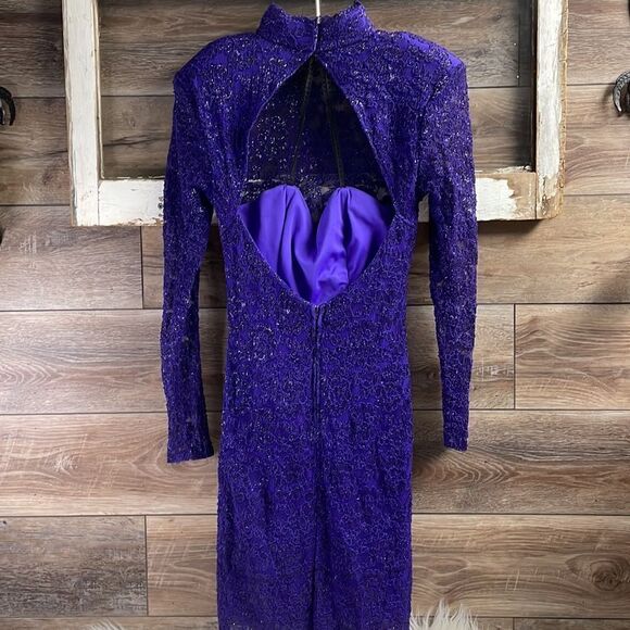 Betsy & Adam Purple Lace Pencil Style Cocktail Dress, Size 9-10, Vintage 80’s - Picture 7 of 10